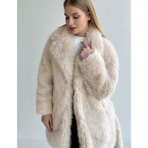 Manteau long en fausse fourrure pour femme, col à revers moelleux, veste d'hiver chaude, vêtement d'extérieur épais et duveteux, manteau tendance à manches longues - Product Image 6