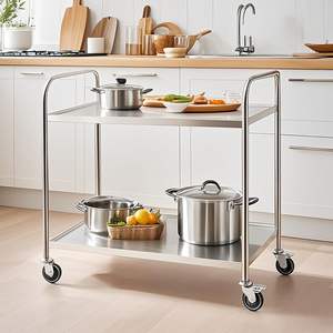 Carrito de comida de acero inoxidable DB 2X de 2 niveles, 86x54x94cm, islas y carritos de cocina grandes redondos utilitarios - Product Image 1