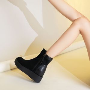 Bottines à talon compensé en cuir suédé pour femmes, bout rond, avec fermeture éclair latérale, bottines à la mode d'automne, Y91236 - Product Image 2