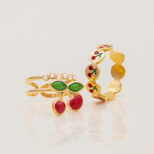 Cherry Fruit Design Gold Plated <b>Ring</b> <b>Adjustable</b> For Women Gift Jewelry - Product Image 4