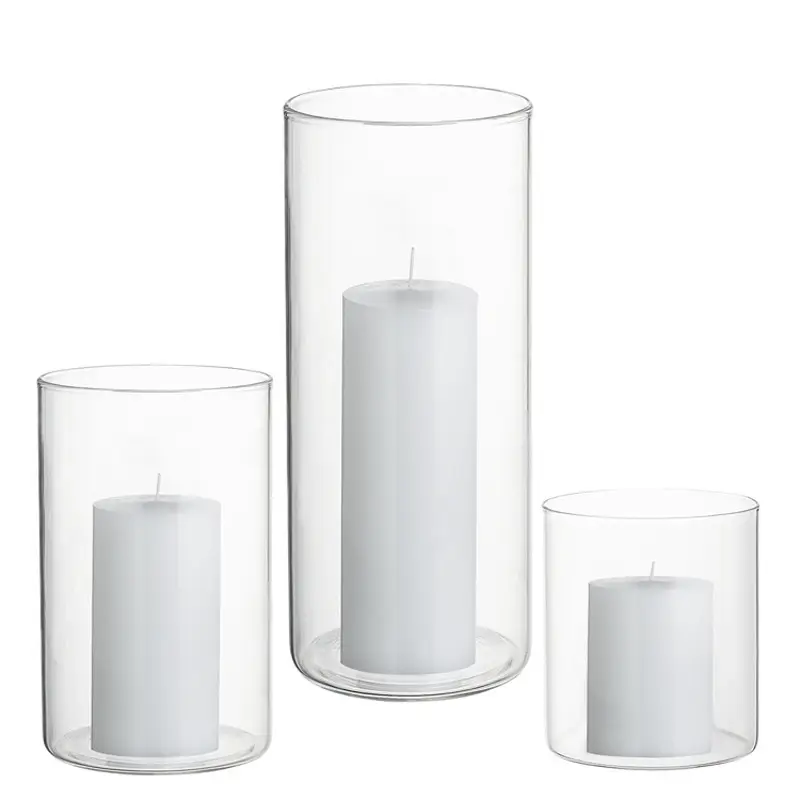Custom Logo Wedding Decoration Clear Tube Candle Holder Glass Candle Vessels With Lids