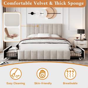 <span class=keywords><strong>Letto</strong></span> matrimoniale 4 ft6 <span class=keywords><strong>letto</strong></span> <span class=keywords><strong>letto</strong></span> imbottito con 4 cassetti di stoccaggio tessuto di velluto facile montaggio letti - Product Image 2