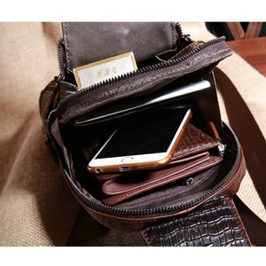 Men's <b>Chest</b> Bag Sling Bag <b>Small</b> Crossbody Genuine Leather Crocodile Shoulder Backpack for Traveling Hiking Cycling - Product Image 3