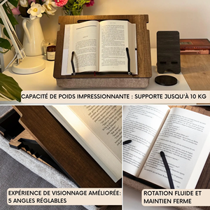 Porta libri con custodia, supporto per libri, banco di lettura, libro cavalletto, leggio, supporto per tavoletta in legno, supporto per libri, libro aperto