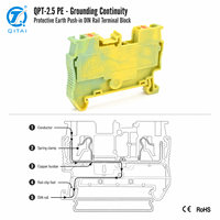 Bloc de bornes de terre QPT-2.5PE 2,5 mm² pour rail DIN, protection vert-jaune, à enfoncement, 800 V 24 A TH35 pour câblage PE