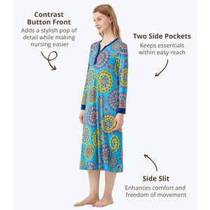 Vente en gros de chemises de nuit pour femmes à manches longues, pyjamas en bambou, robe de nuit longue Henley avec poches, vêtements pour femmes, chemise de nuit - Product Image 3