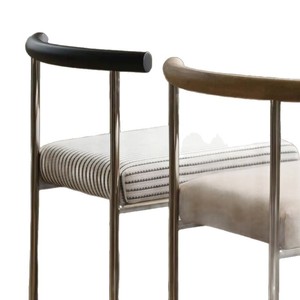 Chaise de salle à manger rembourrée de style minimaliste moderne, avec structure en acier inoxydable, hauteur de bar, pour salon - Product Image 4