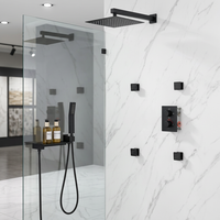 Ensemble de douche encastré noir mat moderne de luxe en acier inoxydable avec affichage numérique, système de mitigeur de douche pour salle de bain à jet doux et puissant