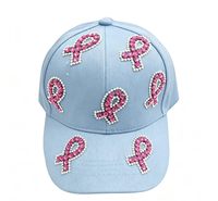 Casquette de baseball tendance pour femme avec plusieurs strass roses et ruban de sensibilisation, personnalisable multicolore
