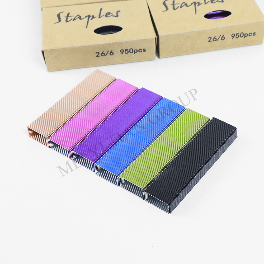 Office Stapler Staples Colorful Manual Stapler Refill 26/6 12mm Width #12 Staples 950/Box Rose Gold Black Blue Purple Staples