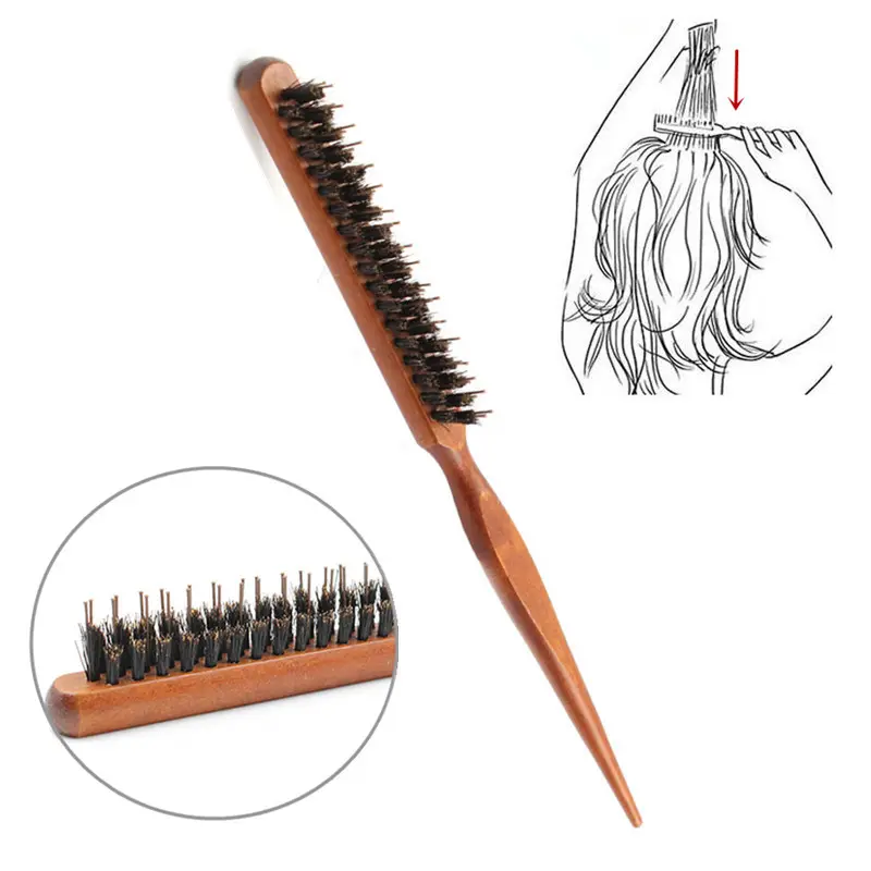 Profesyonel Salon alay geri fırçalar ahşap ince çizgi kabarık tarak Hairbrush uzatma kuaför Styling araçları