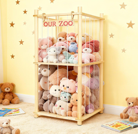 Organisateur de rangement pour animaux en peluche de style moderne en bois naturel avec corde élastique, 53,5 pouces de haut, pour chambre d'enfant