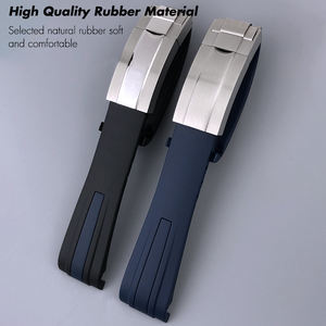 Correa de Reloj de Goma Transpirable de Lujo Azul de 19 mm, 20 mm, 21 mm, 22 mm, Hebilla de <span class=keywords><strong>Acero</strong></span> Inoxidable, Extremo Curvo para PILOT'S/ROL-EX/ - Product Image 2