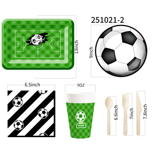DAMAI Joyeux Anniversaire Thème Ballon de Football Décoration de Fête Assiettes en Carton Jetables Gobelets Serviettes Vaisselle Jetable pour Fête de Garçon - Product Image 5