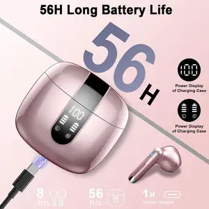 Huien mini bluetooth kulaklık enc gürültü iptali kablosuz kulaklık 4 mic ile led altın pembe askı kulaklıklar