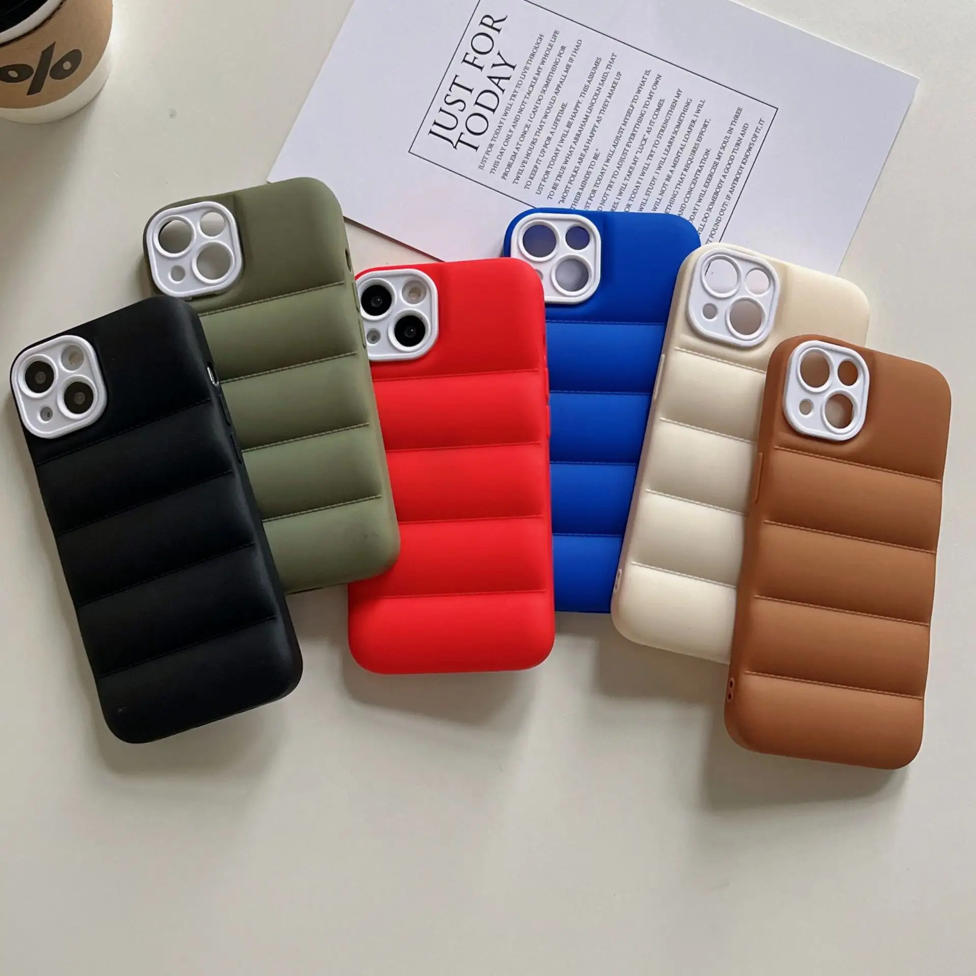 Wholesales Luxury Down Jacket Texture Lens Protection Hard Pc Blank Mobile Phone Cover Case For Iphone 12 13 14 Pro Plus Mini