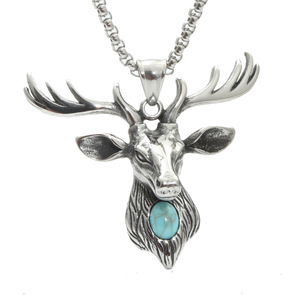Collier avec pendentif tête de cerf en turquoise, en acier inoxydable, bijoux de mode unisexe, cadeau - Product Image 1