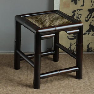 <b>Bamboo</b> Square <b>Stool</b> Ming Style Dark Color Chinese Design Handcrafted Anji Origin - Product Image 1