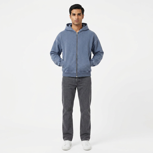 Sweat à capuche personnalisé à double fermeture éclair 500gsm délavé à l'acide Boxy Sweats à capuche zippés vintage surdimensionnés et lourds - Product Image 1