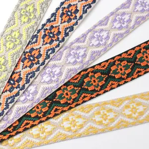 Wholesale 3.8CM 5CM Woven Vintage Embroidery Strap Ethnic Style Polyester Jacquard Webbing For Bag Shoulder Strap Garment Decor