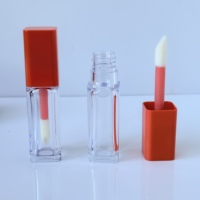 Tube à lèvres vide transparent personnalisé en plastique de 8 ml avec applicateur, tube carré pour rouge à lèvres liquide sérigraphié avec capuchon à vis rouge