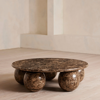 Table basse de salon de luxe en marbre naturel Emperador, plateau rond, pieds sphériques, design de table centrale de designer