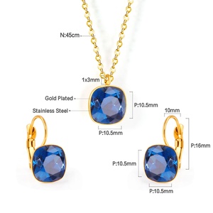 Conjunto de Joyería de Collar y Aretes de Acero Inoxidable Chapado en Oro con Zafiro, Popular y Elegante, para Mujer - Product Image 2