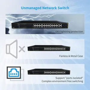 28 Port Gigabit POE anahtarı, 2 Gigabit SFP 1000M RJ45 ile 2 Gigabit SFP yuvası ağ anahtarı 450W Hub Internet Splitter