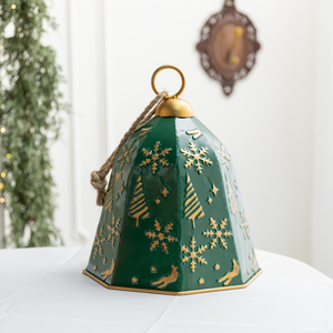 Campanelle <span class=keywords><strong>di</strong></span> Natale in Ferro Goffrato in 3 Misure, Campana a Slitta in Metallo con Motivo a Fiocco <span class=keywords><strong>di</strong></span> <span class=keywords><strong>Neve</strong></span> e Renna, Decorazione Ecologica con Corda <span class=keywords><strong>di</strong></span> Juta - Product Image 4