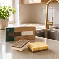 Éponge à vaisselle en pulpe de bois et fibre de coco naturelle avec logo personnalisé OEM, éponge de cuisine, boîte en papier personnalisée disponible