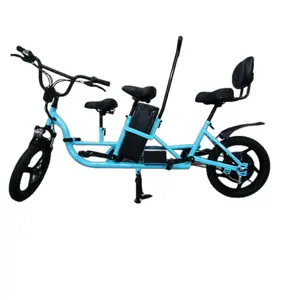 New style E-bike for family in the Park double pedals for two adults and one seat for kids hot selling bicycle tandem