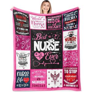 White Nurse Themed Medical Icons Flannel Blanket Throw Blanket Nap Blanket Super Soft Machine Washable for Travel Camping - Product Image 3