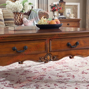 Massivholz Quadratischer Couchtisch mit Schubladen Geschnitzte Cabriole-Beine Kirschholz-Finish Traditioneller Quadratischer Couchtisch für Wohnzimmer - Product Image 5