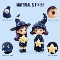 Ensemble de figurines de sorcières chibi kawaii, poupée magique aux cheveux violets, statue sur le thème de la lune et des étoiles, ornement de bureau, objet de collection, décoration de la maison, cadeau