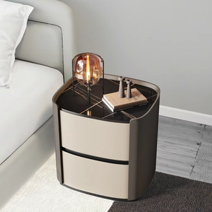 Table de chevet en bois avec plateau en ardoise, 2 tiroirs, style minimaliste moderne haut de gamme, prix d'usine YISI, mobilier de chambre à coucher simple et luxueux - Product Image 2