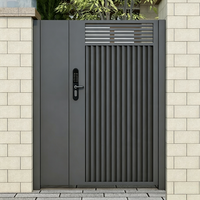 Portail en aluminium anthracite à panneaux à lattes verticales cannelées avec serrure à clavier numérique pour entrée de jardin moderne, résistant à la rouille, extérieur