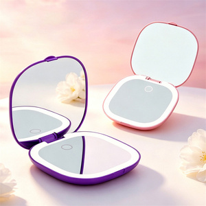 Miroir de poche compact à LED personnalisé pour le voyage, miroir de maquillage pliable à 2 côtés, effet lumineux, mini miroir pour femmes - Product Image 3