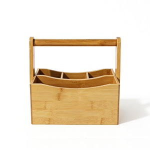 Caja de almacenamiento de bambú con múltiples compartimentos, organizador de escritorio con asa para sala de estar, control remoto y almacenamiento de cosméticos - Product Image 3