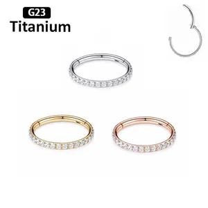 Grosir G23 Titanium kualitas tinggi 5A zirkon segmen tinggi cincin terbuka kecil Septum tindik hidung anting Helix tindik tubuh