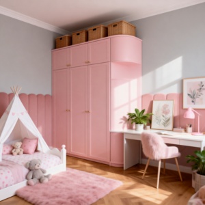 Armoire de chambre à coucher moderne sur mesure haut de gamme pour la chambre de la fille, style fille, rangement multifonctionnel pour la maison - Product Image 3
