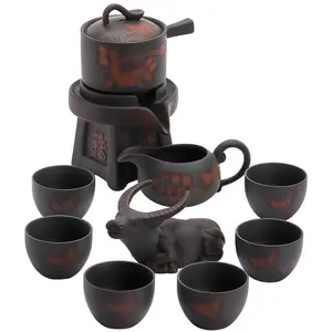 Jianshui purple pottery automatic tea set Simple retro automatic stonewashed lazy tea maker porcelain kung fu tea set