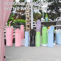 Bouteille d'eau portable en plastique à succès avec paille intégrée, style américain, écologique, isolation thermique pour la gym et l'extérieur