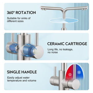 3 Way Pure Water commercial 304 Stainless Steel Mixer 3 Tube Water Kitchen Faucet - Product Image 4