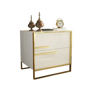 Luxury Contemporary Wooden Panel MDF <strong>High</strong> Gloss Gold Stainless Steel 2 Drawer Nightstand <strong>Bedside</strong> <strong>Table</strong> for Hotel Bedroom - Product Image 4