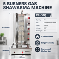 Grill à kebab au gaz à 5 brûleurs grande capacité 50 kg, machine à shawarma commerciale pour les restaurants de restauration rapide très fréquentés