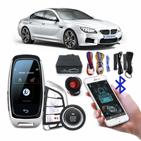 CARQSENG Alarme de voiture à entrée sans clé unidirectionnelle avec démarrage/arrêt à distance du moteur, contrôle d'allumage, clé LCD intelligente et contrôle via application Bluetooth