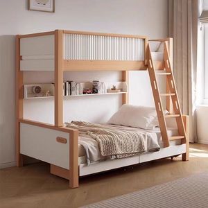 Lit superposé en bois coloré tendance 2026 avec toboggan pour enfants, filles et garçons, ensemble de chambre à coucher princesse - Product Image 3