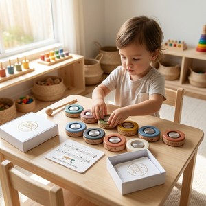 Set di Campane Armoniche Montessori Personalizzate OEM, Disco Sonoro in Legno, Giocattolo per il Riconoscimento delle Note Musicali, Flashcard per l'Apprendimento della Melodia - Product Image 4
