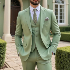Роскошные мужские костюмы зеленого цвета элегантные 3 шт. жакет брючный жилет полный комплект однобортный пиджак с остроконечным лацканом облегающий костюм - Product Image 2