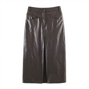 Nueva Colección Otoño/Invierno, Falda Midi Casual de Cuero Genuino con Pliegues y Botones, Cintura Alta Vintage para Mujer - Product Image 2